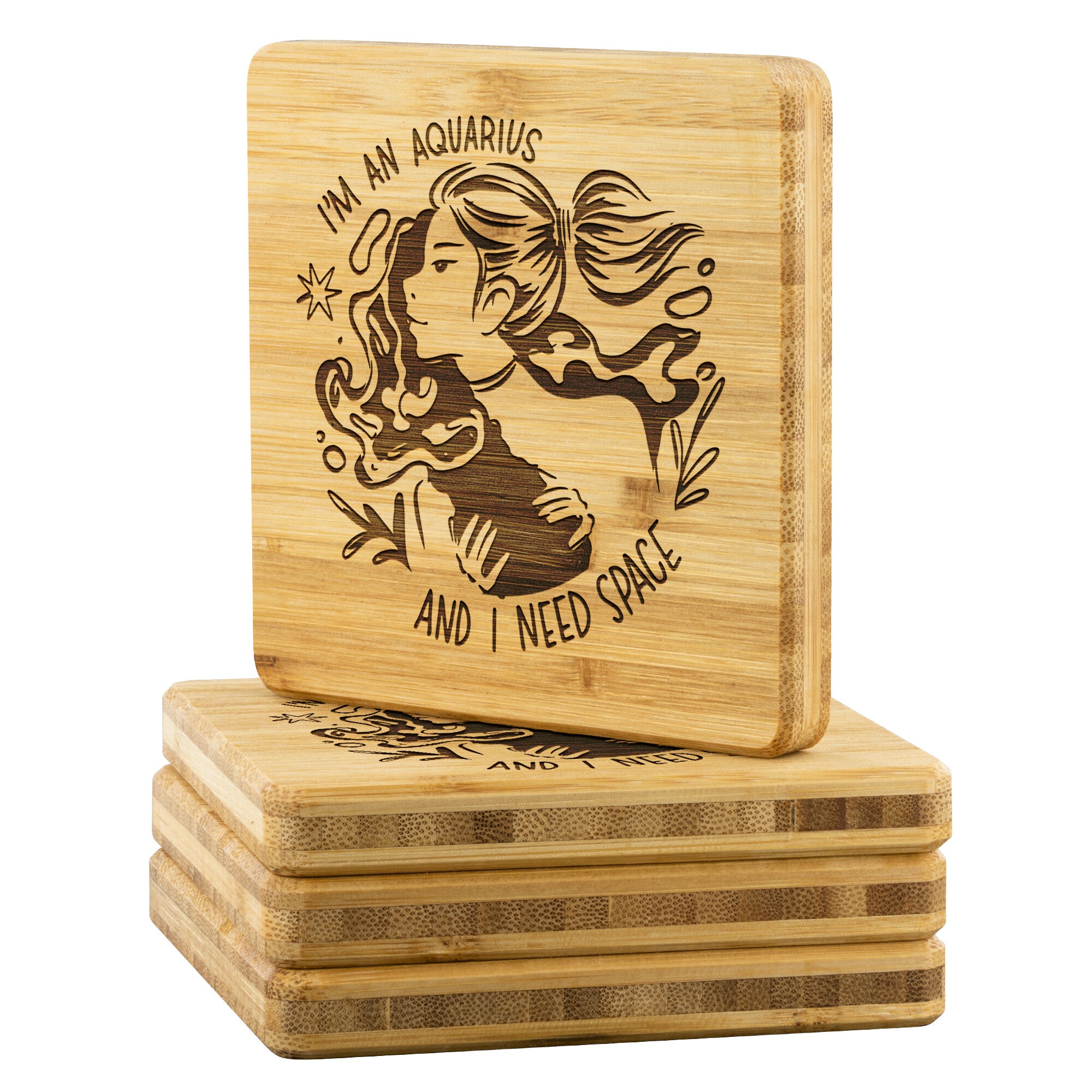 Aquarius Bamboo Coaster - 4pc