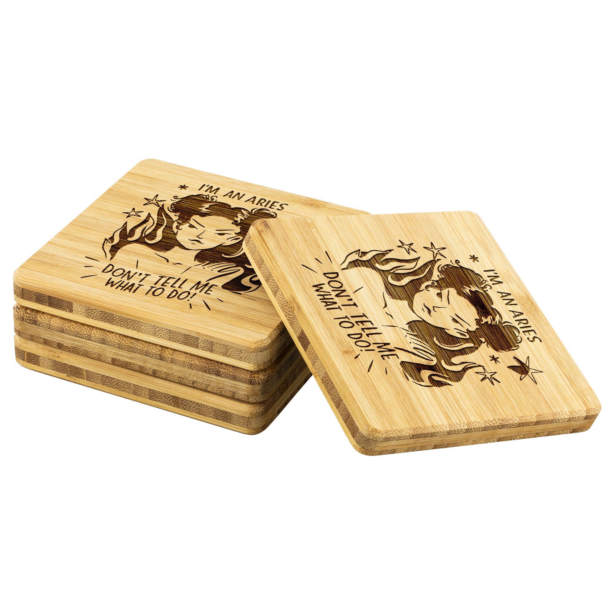 Aries Bamboo Coaster - 4pc