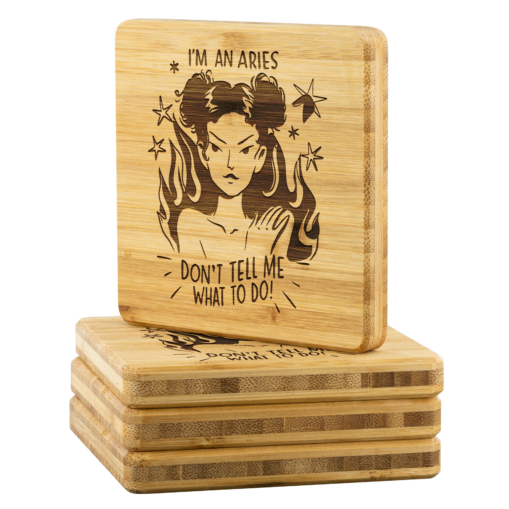 Aries Bamboo Coaster - 4pc