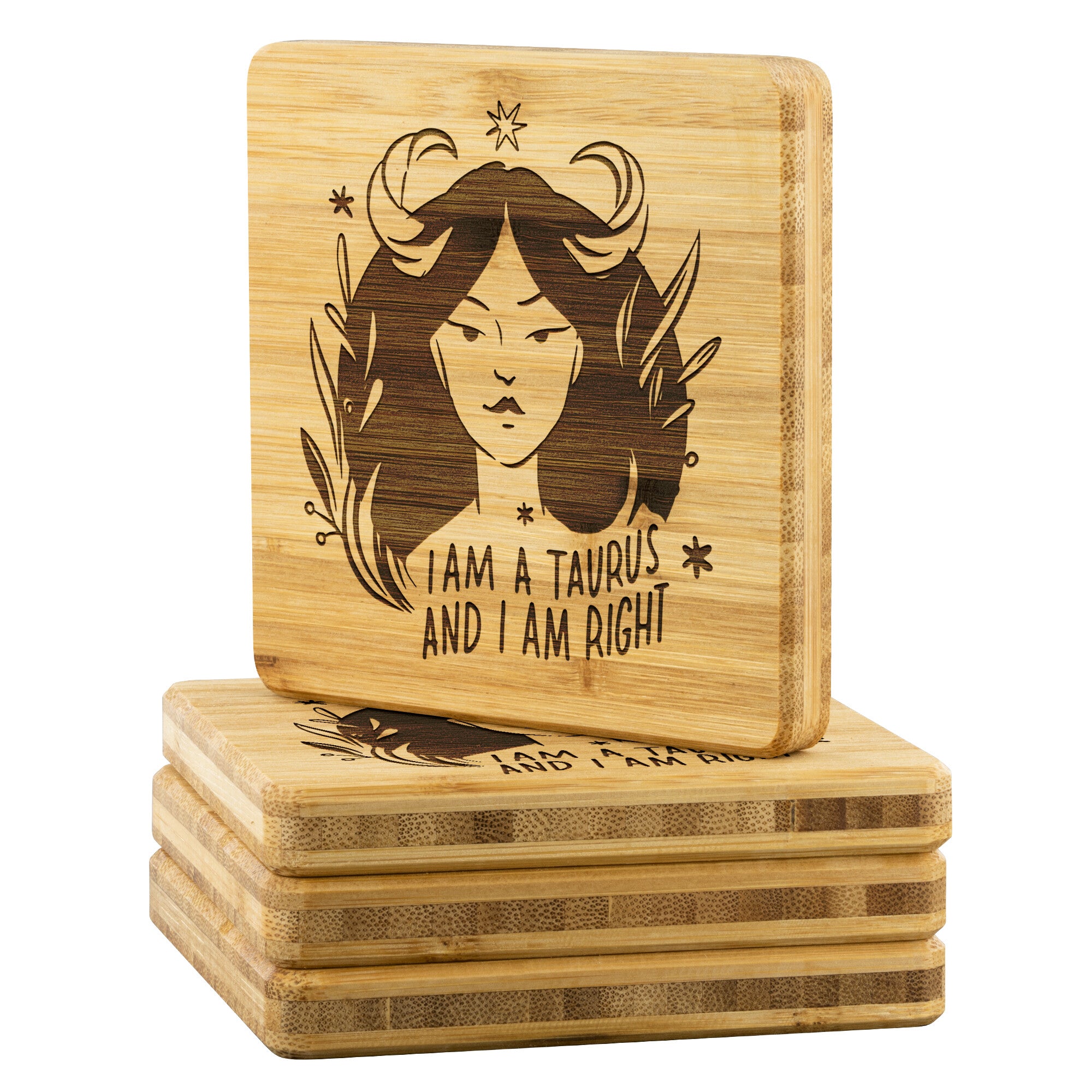 Taurus Bamboo Coaster - 4pc